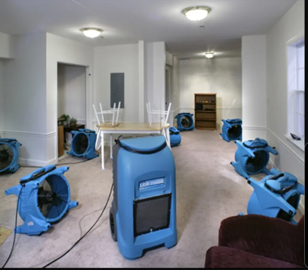Air movers and dehumidifier setup for Water Extraction & Removal in Ruskin